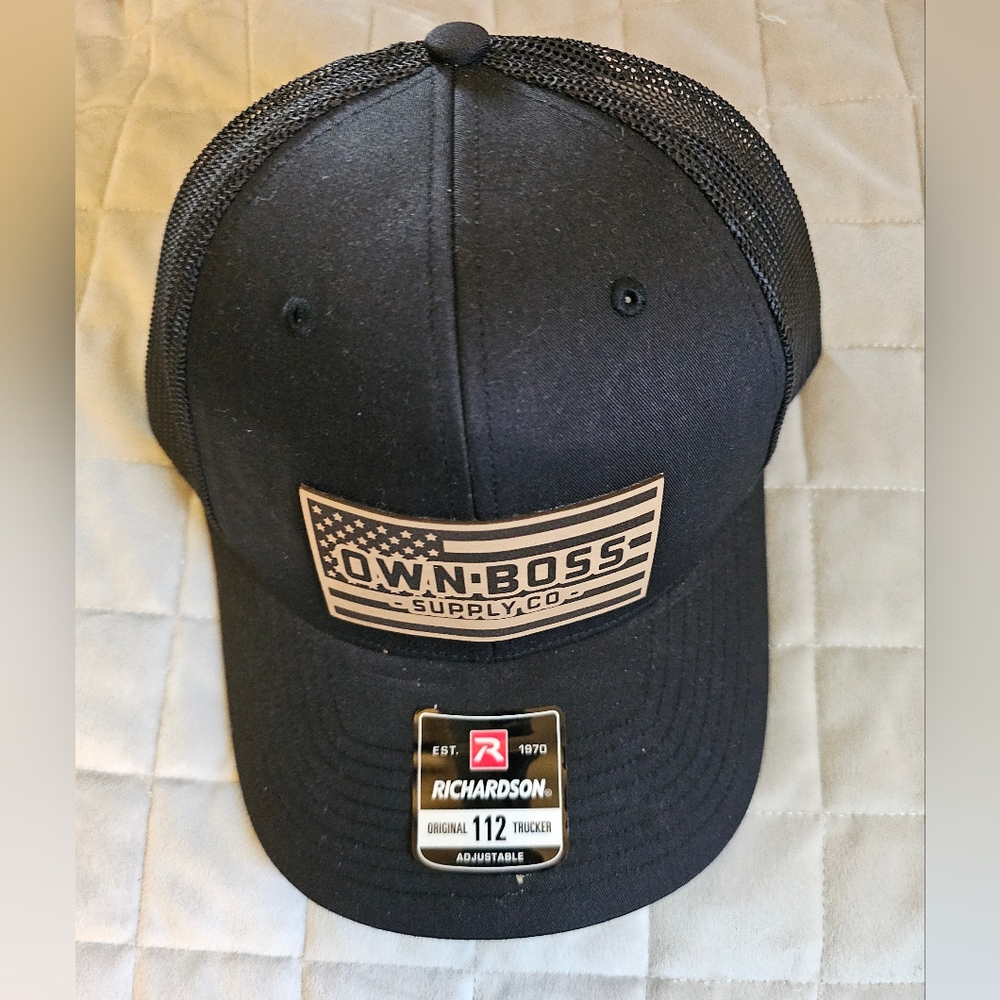 NWT Own Boss Supply Compamy Leather Patch Trucker Hat